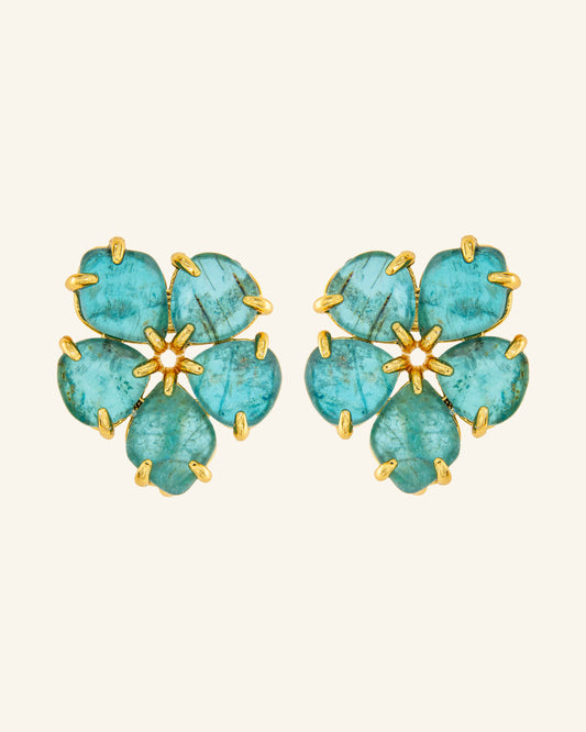 Blue Apatite Hibiscus Earrings