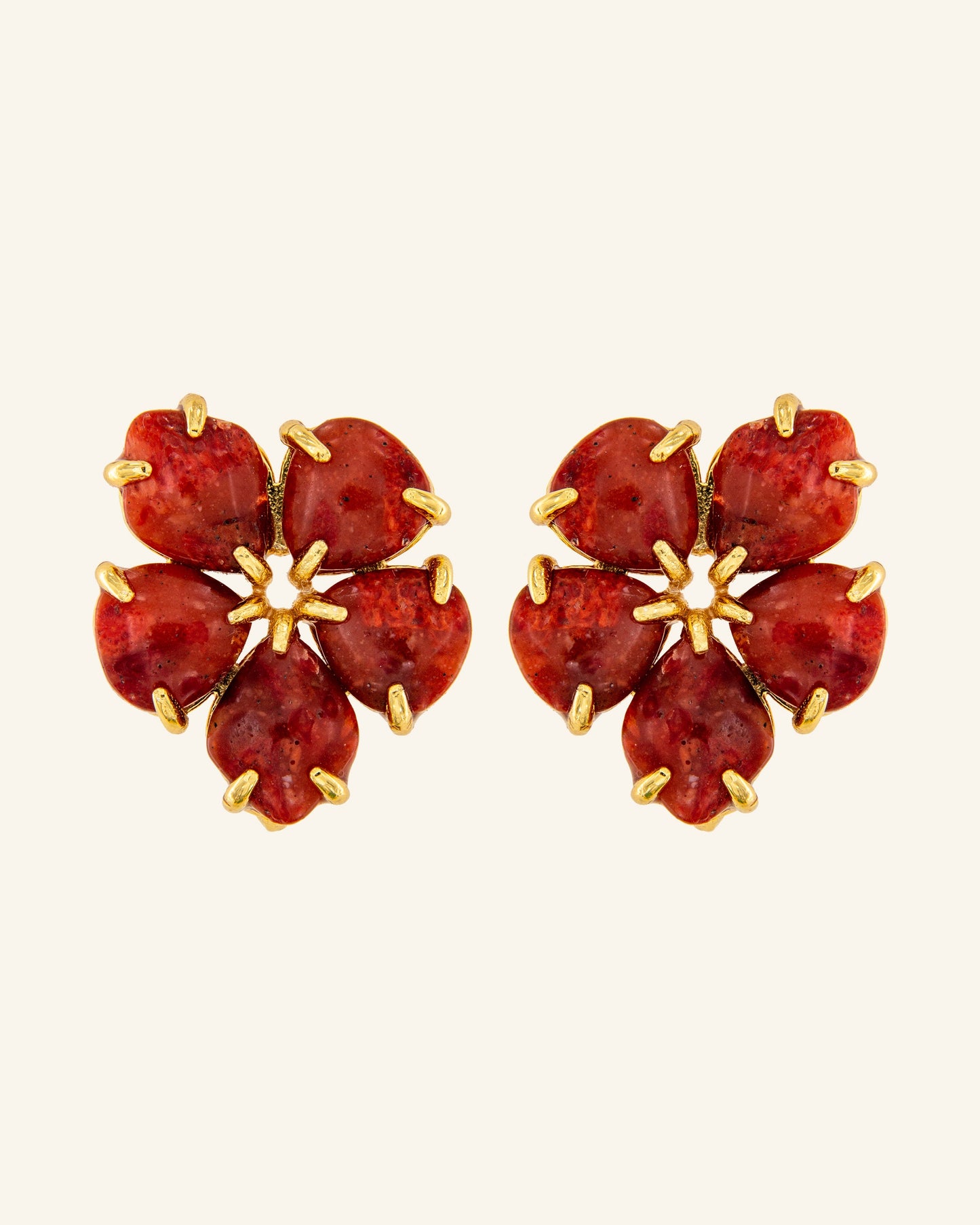 Red Coral Hibiscus Earrings