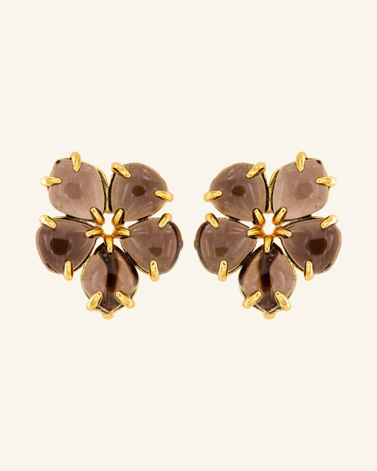 Hibiscus Smoked Quartz Earrings