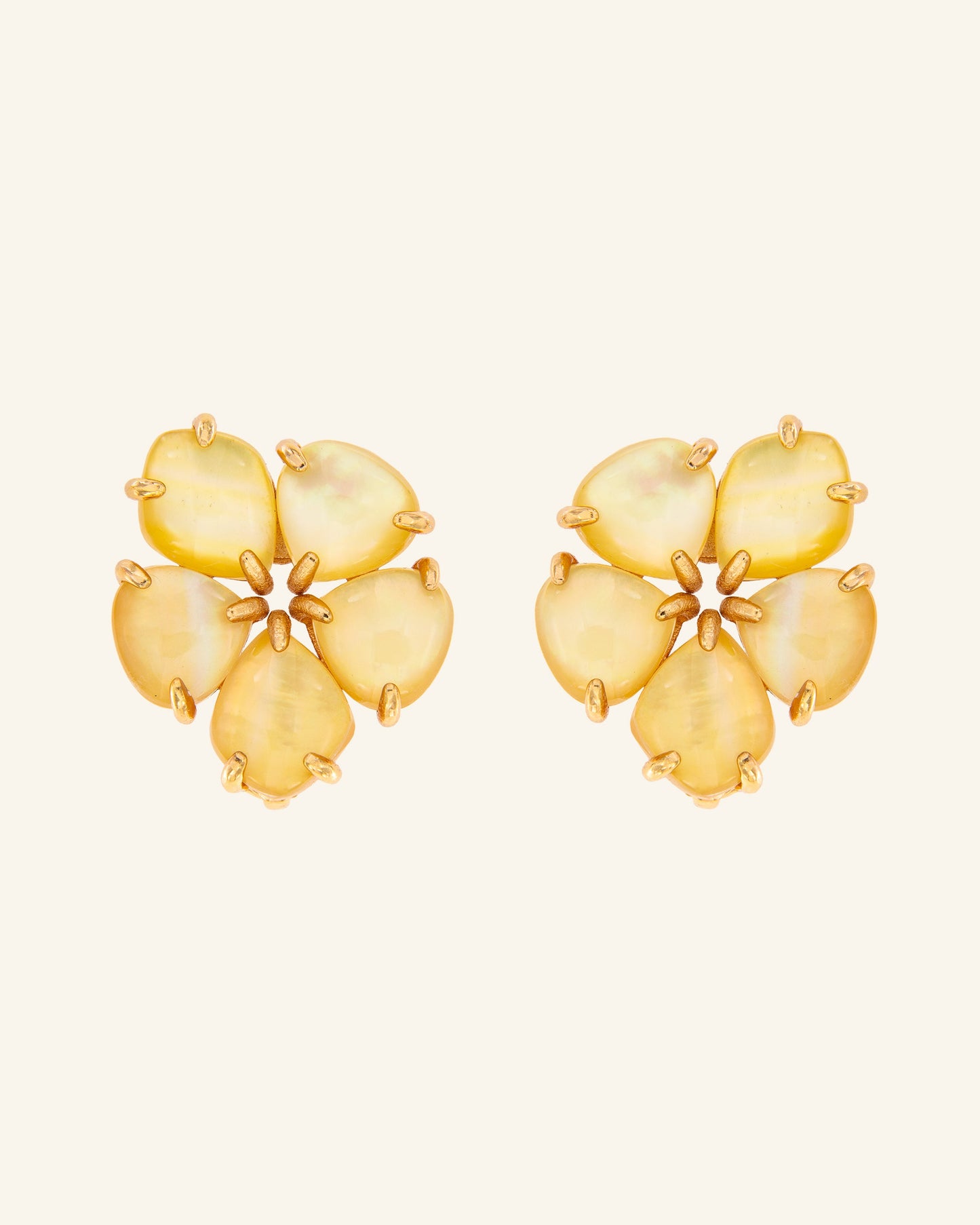 Golden Mother of Pearl Hibiscus Earrings