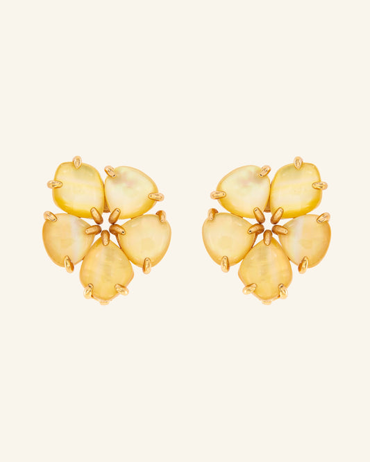 Golden Mother of Pearl Hibiscus Earrings