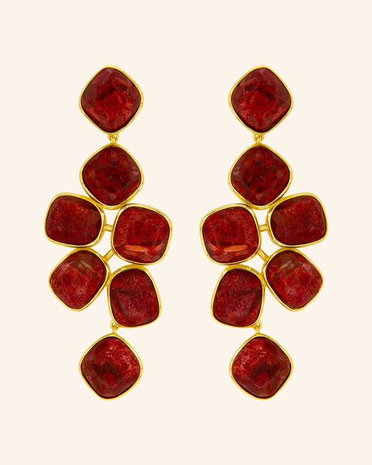 Hydra Earrings with Red Coral