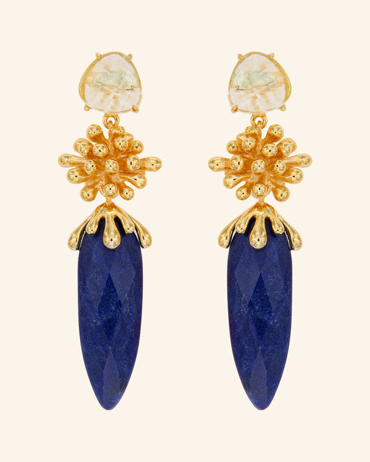 Indic earrings with blue quartz and lemon quartz