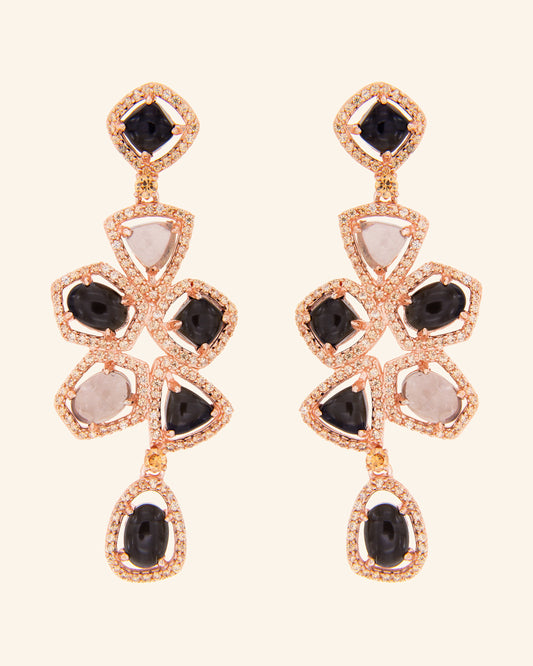 Kara earrings with onyx and smoked quartz