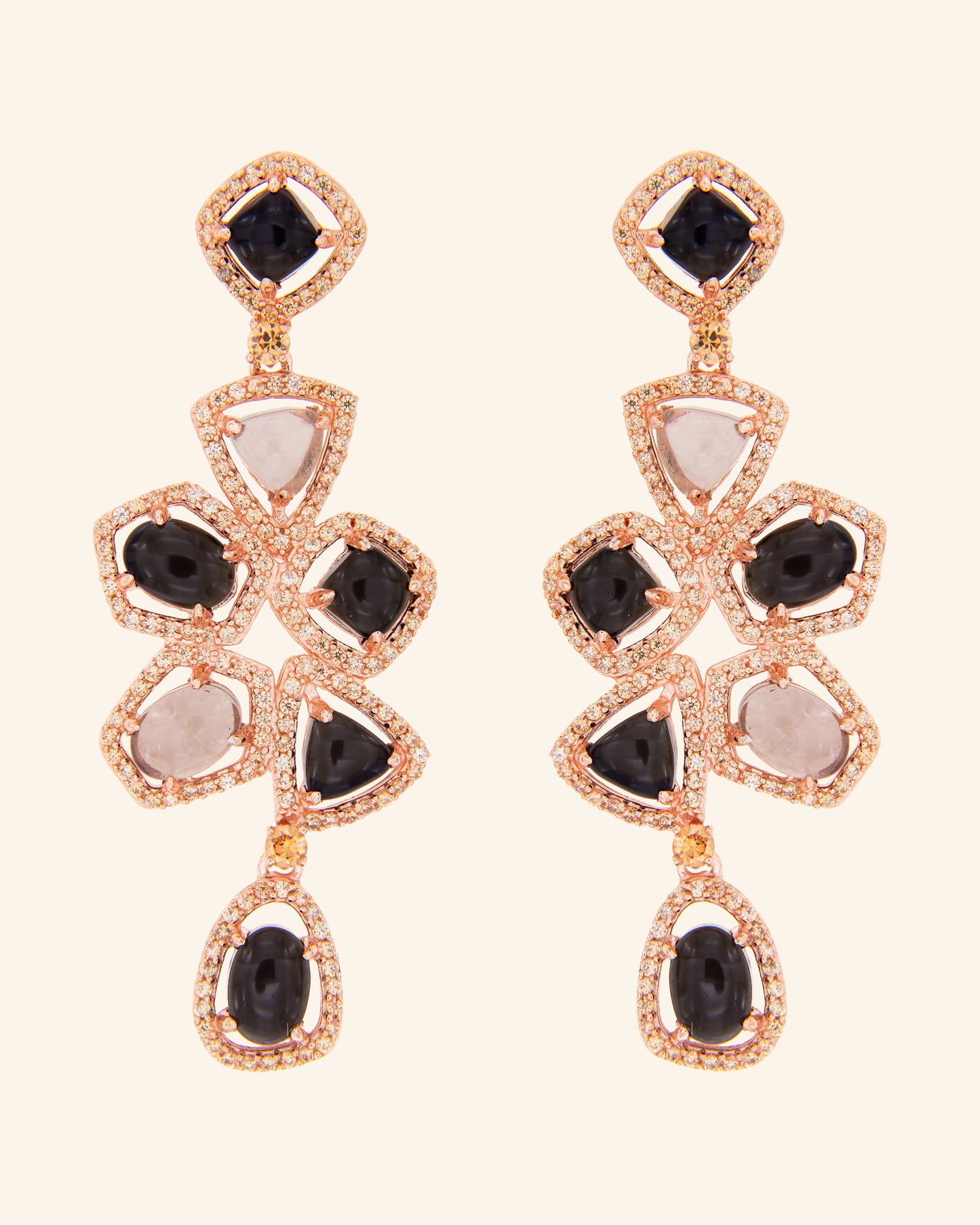 Kara earrings with onyx and smoked quartz