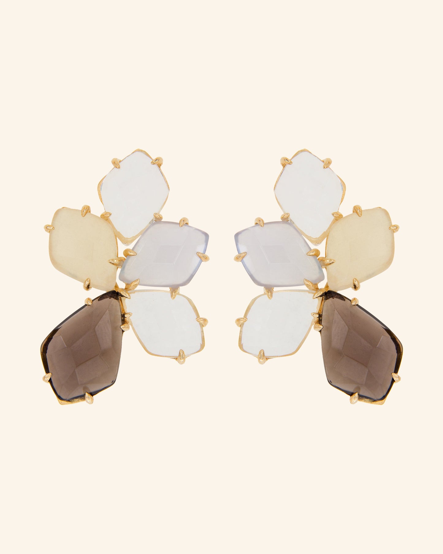 Litos earrings with smoked quartz, chalcedony and colorless quartz