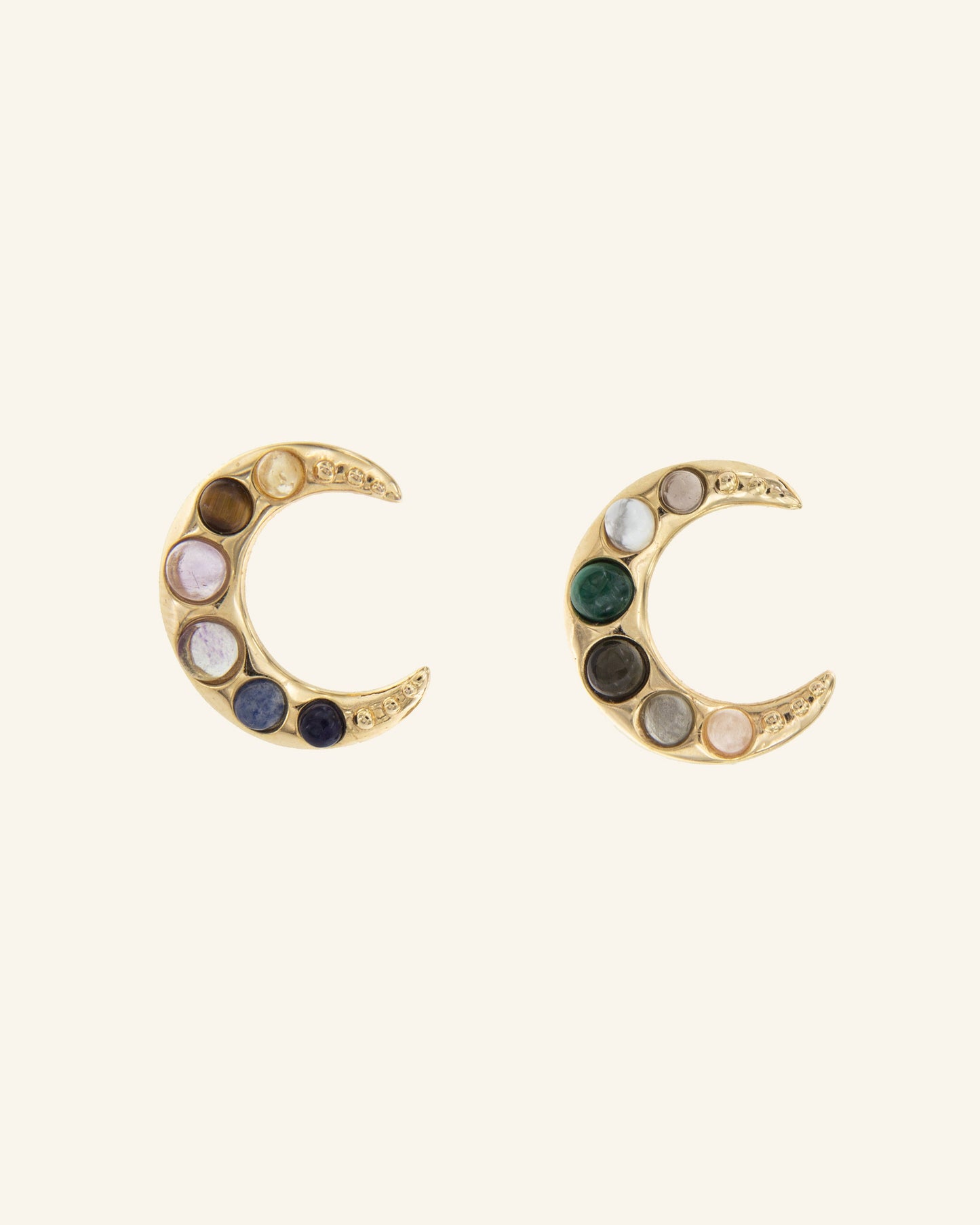 Moon earrings with combination of stones