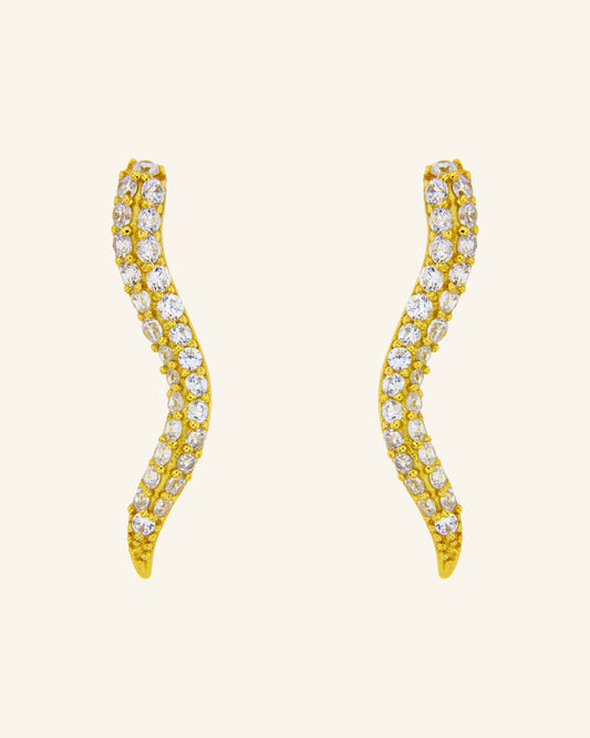 Pendientes Medusa dorados con circonitas blancas