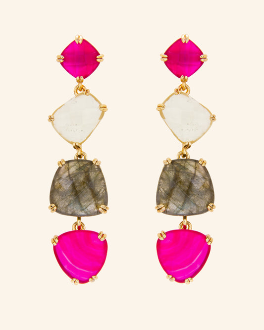 Nereida earrings with raspberry agate, labradorite and lemon quartz