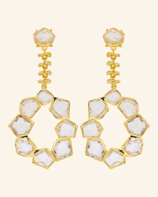 Golden Nunatak earrings with colorless quartz