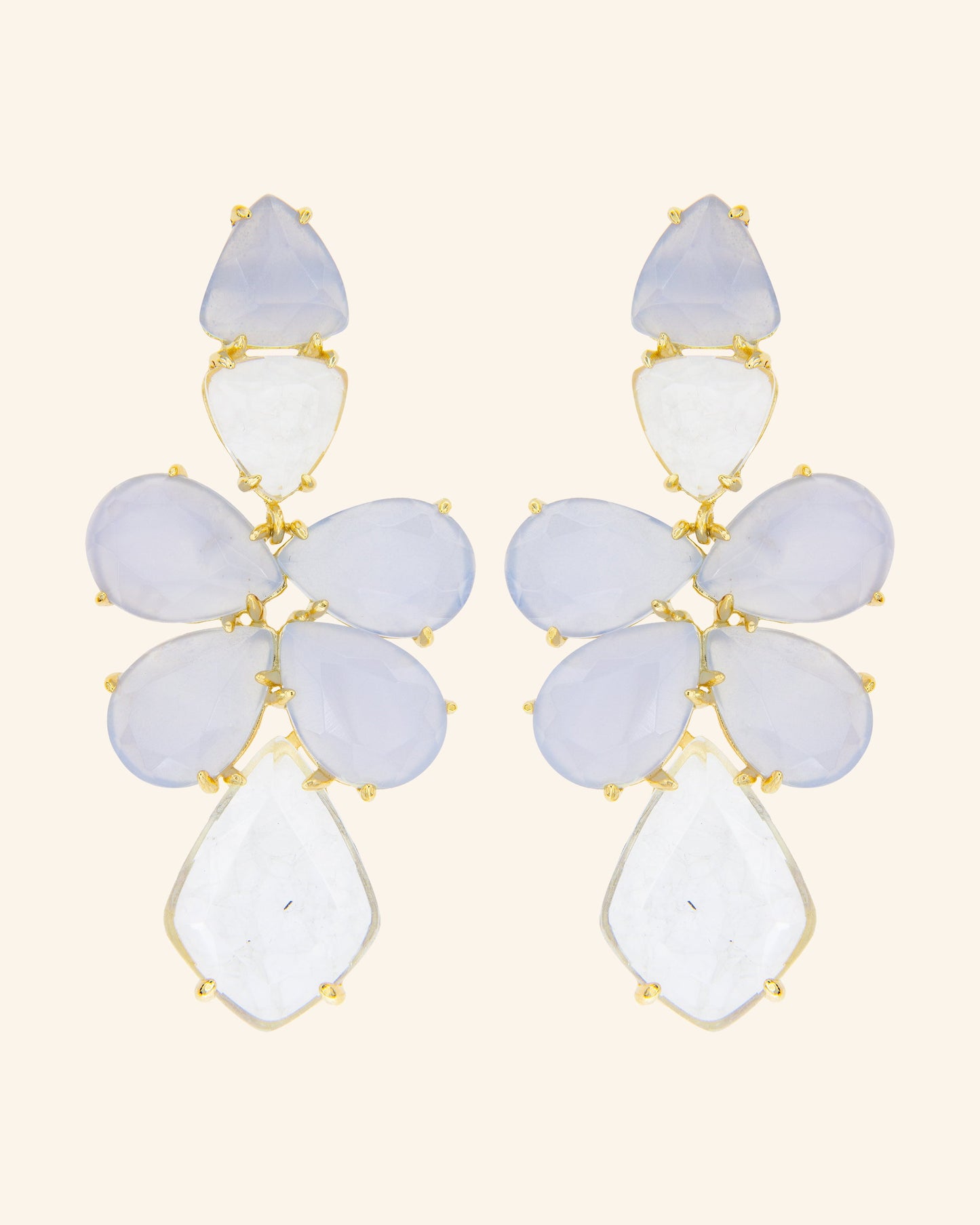 Polar earrings with chalcedony and colorless quartz