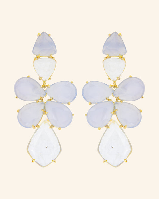 Polar earrings with chalcedony and colorless quartz