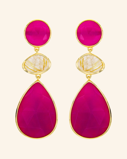 Polaris earrings with raspberry agate and rutilated quartz