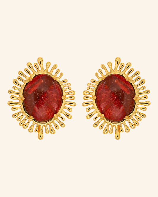 Red Coral Sun Earrings