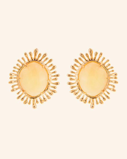 Sun Earrings with Peach Calcite