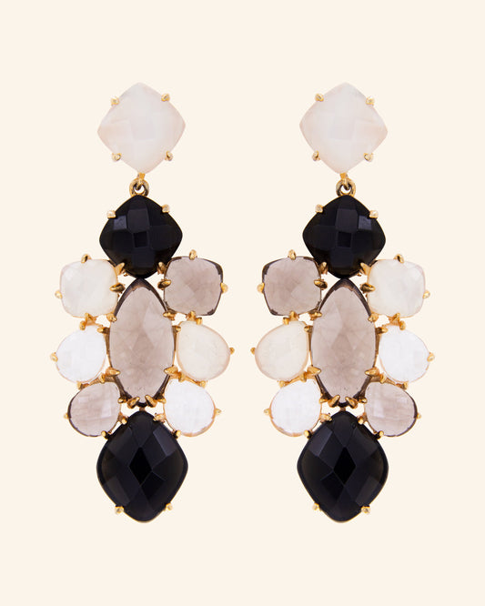 Triton earrings with onyx, smoked quartz and moonstone