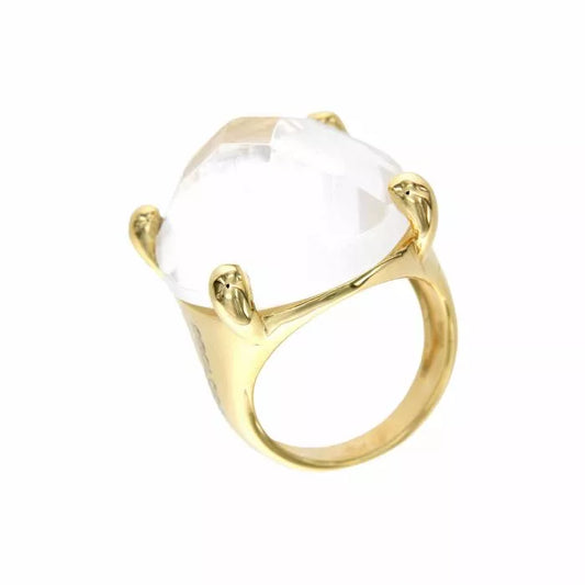 Gold Vizier ring with colorless quartz