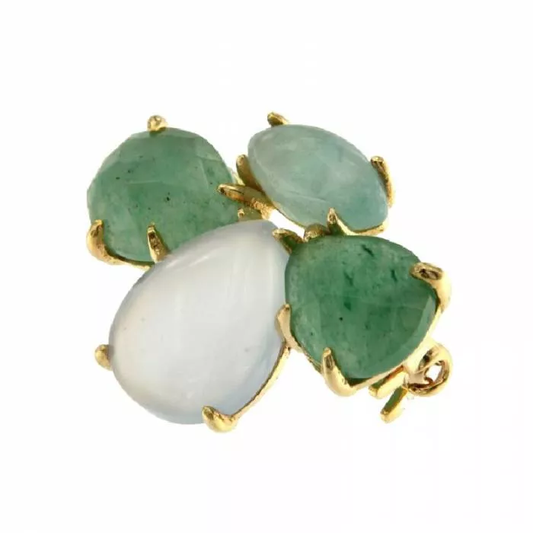Bee brooch with aventurine, chalcedony and amazonite