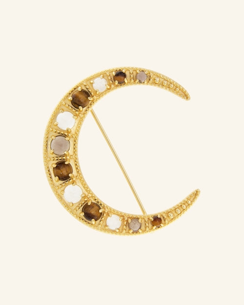 Moon brooch with Tiger's Eye