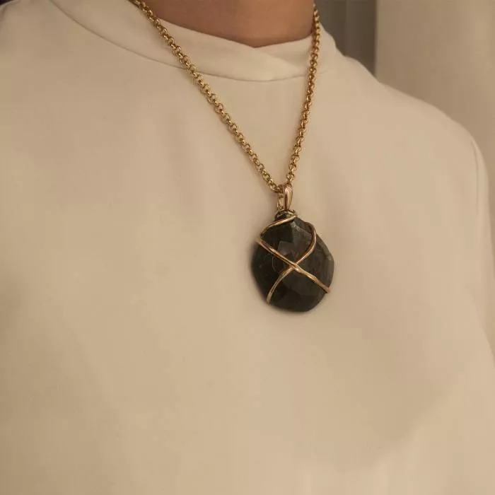 Meteorite pendant with labradorite
