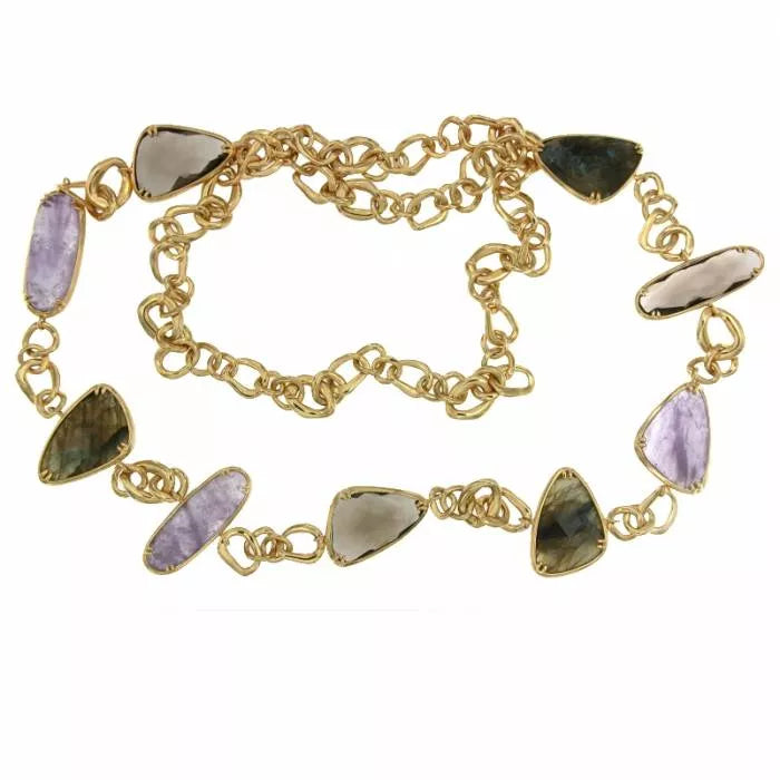 Atoll necklace with amethyst, labradorite and smoked quartz