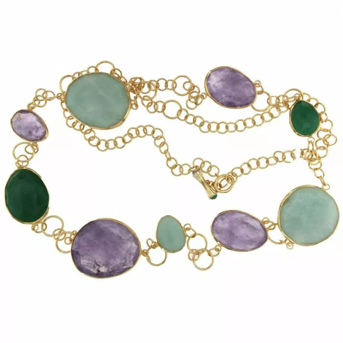 Moon necklace with amethyst, amazonite and aventurine