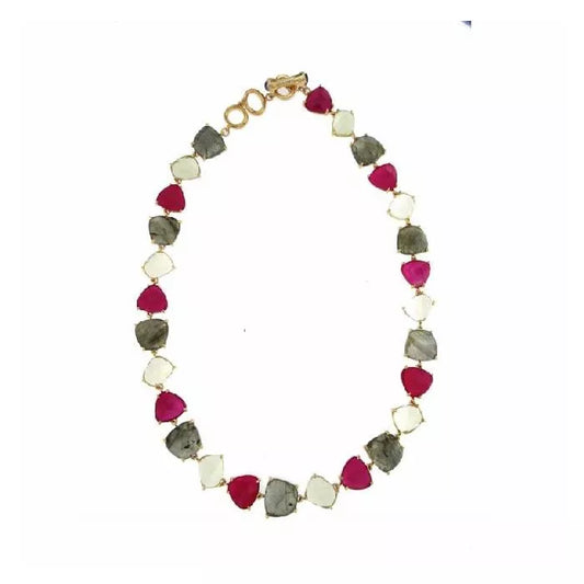 Nereid necklace with labradorite, raspberry agate and lemon quartz