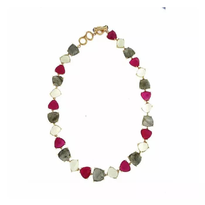 Nereid necklace with labradorite, raspberry agate and lemon quartz
