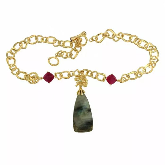 Moorea necklace with labradorite and raspberry agate