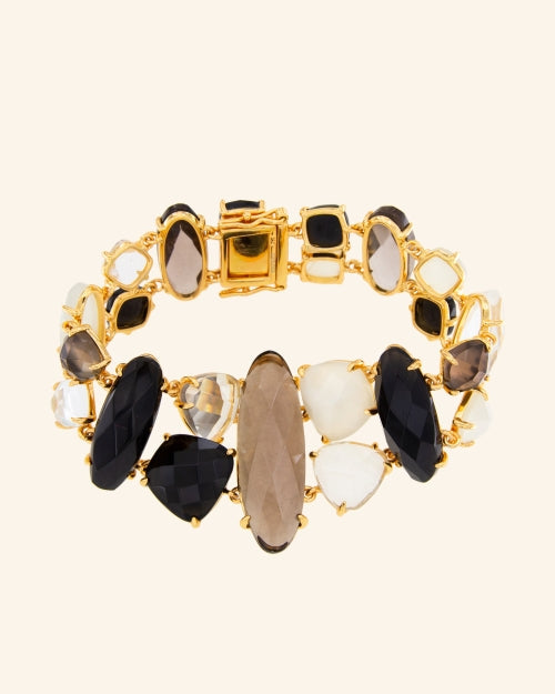 Triton bracelet with Onyx, smoked quartz and moonstone